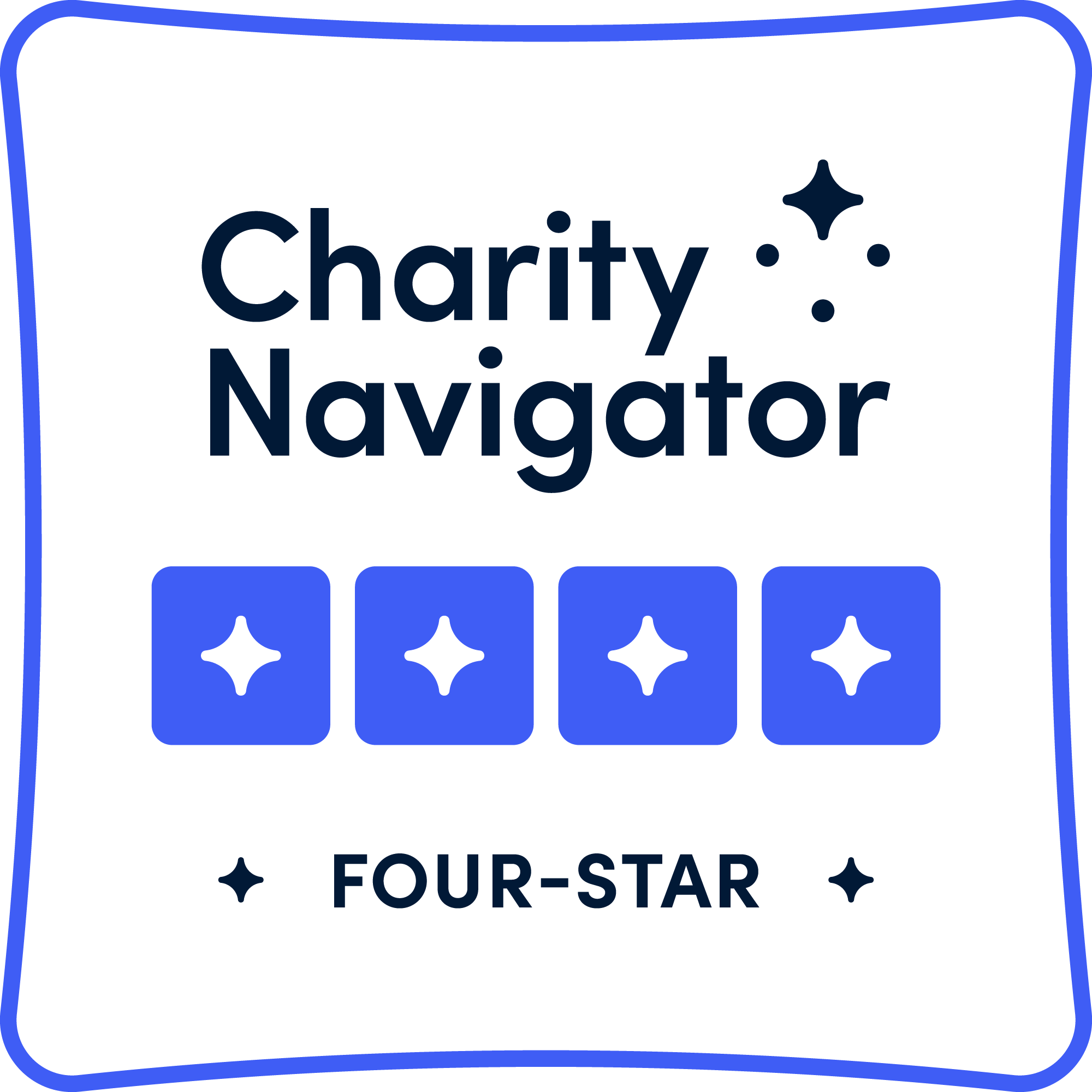 Charity Navigator Four-Star Organization badge in black, white, and purple.